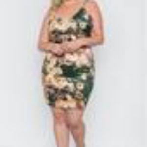 Plus Size Hunter Green Velvet Cami Floral Mini